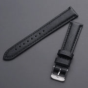 20mm Black Genuine Leather Checkered Cross Pattern Replacement Watch Strap for Fossil, Seiko, Citizen, Casio, etc