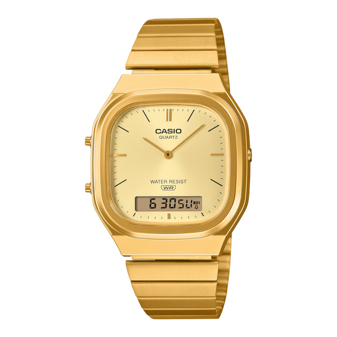 Casio Vintage AQ-240EG-9ADF
Dual-Display (35.8mm) Gold Sunray Dial / Stainless Steel Bracelet Unisex Watch