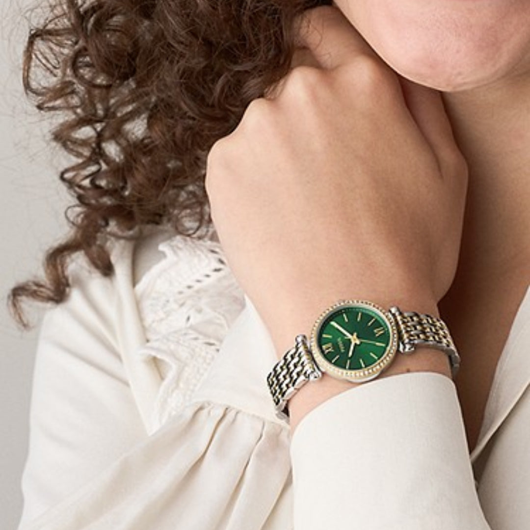 Fossil Women's Carlie (28mm) ES5439 Green Dial / Two-Tone Stainless Steel Bracelet Women's Watch
