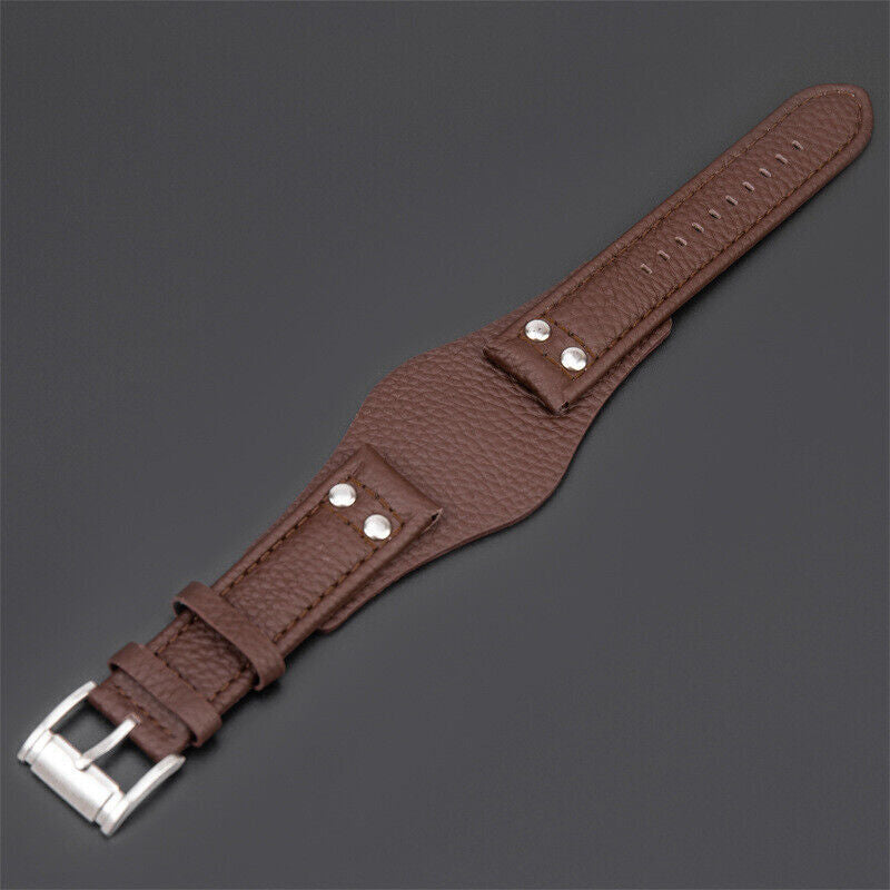 22mm Black/ Brown Genuine Leather Watch Strap for Fossil Coachman