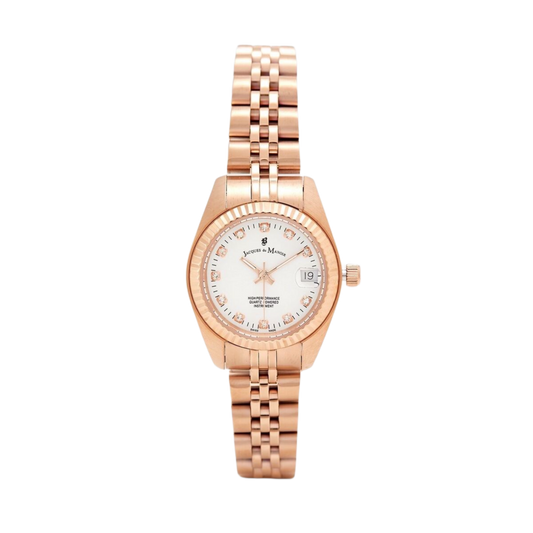 Jacques Du Manoir Swiss Made NRO.16 Inspiration 26mm Silver Dial Rose Gold PVD Steel Women's Watch