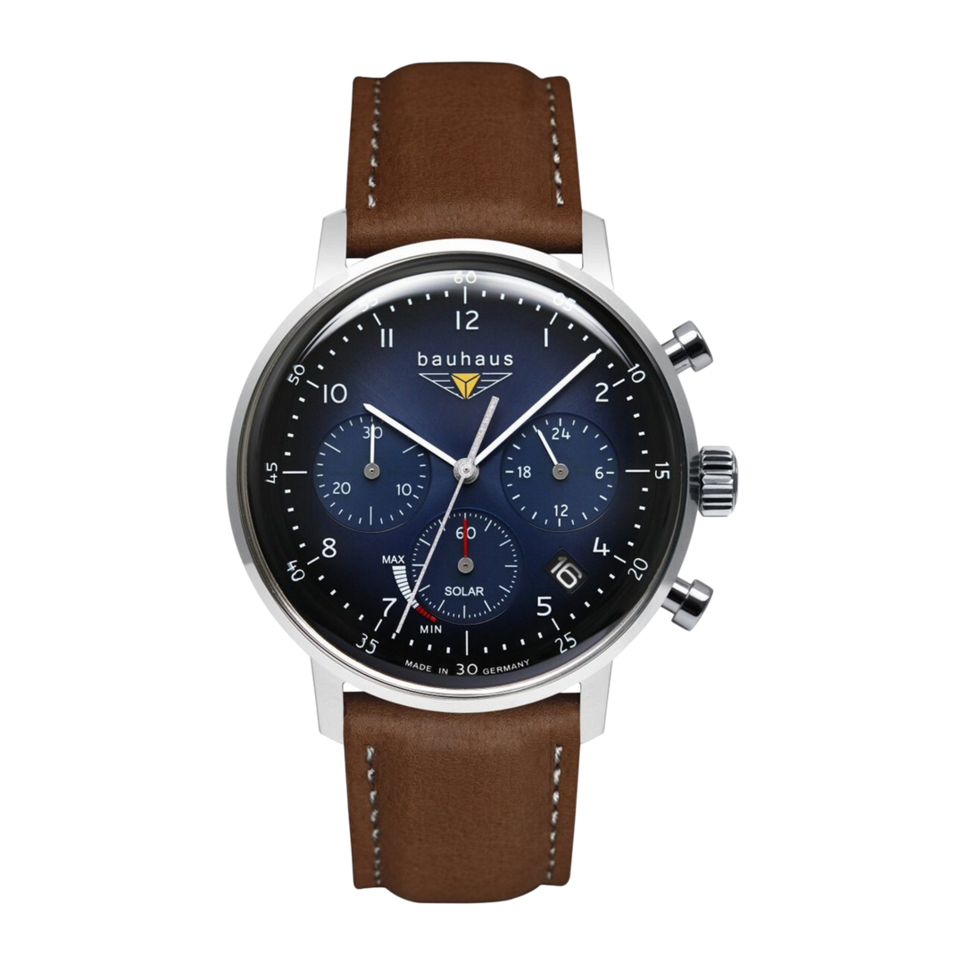 Bauhaus Classic Solar 2086-3 Chronograph (41mm) Blue Dial / Brown Leather Strap Men’s Watch