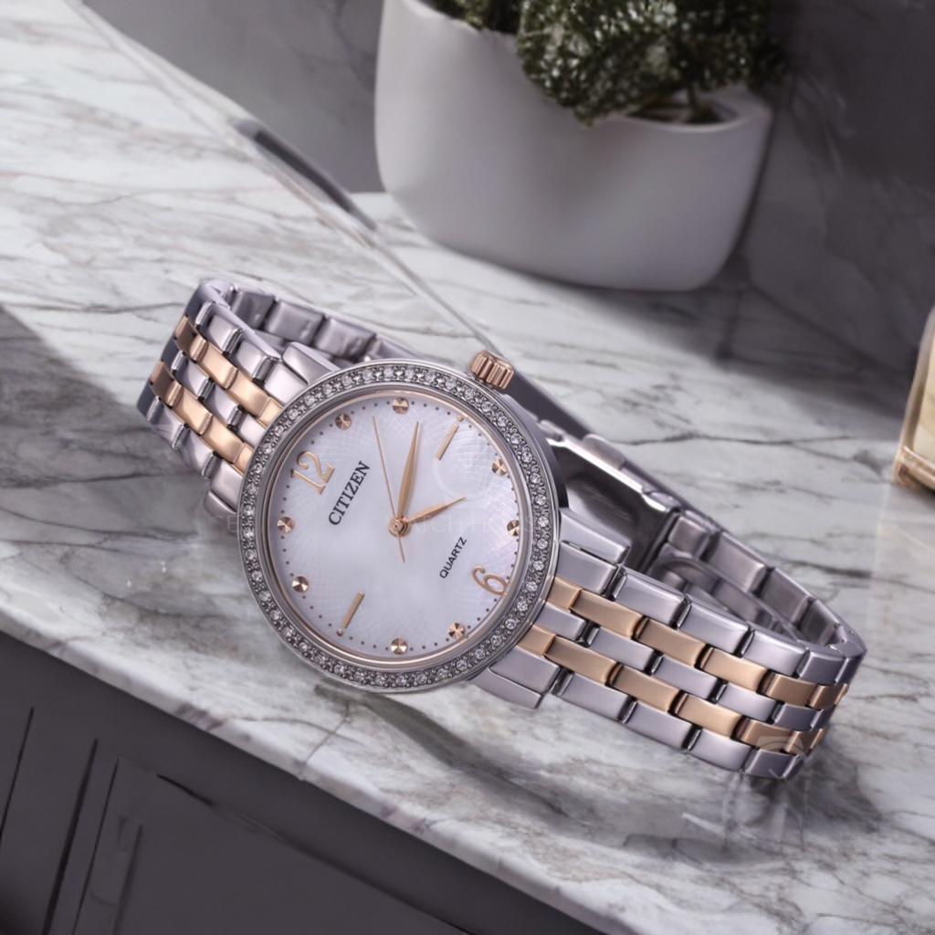 Citizen EL3106-59D White Dial  Standard Elegant 31mm Two Tone Stainless Steel Women's Watch