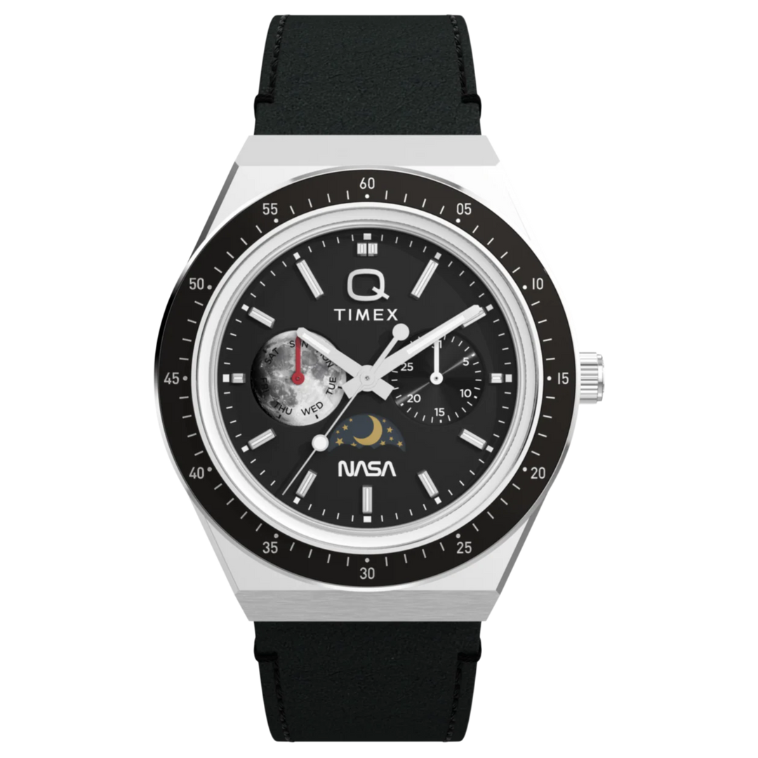 Timex Q Timex NASA Special Edition TW2Y56800 Multifunction (40mm) Black Dial / Black Leather Strap Men's Watch