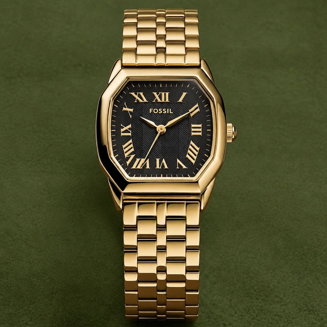 Fossil Harlow ES5433 Three-Hand (27mm) Black Dial / Gold PVD Stainless Steel Bracelet Women's Watch