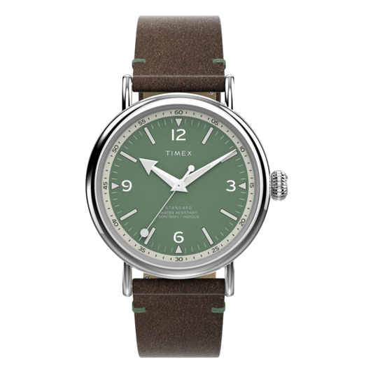 Timex Men's Waterbury (40mm) TW2V71200 Green Dial / Brown Leather Strap