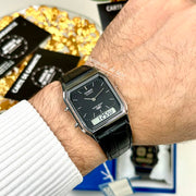 Casio Vintage AQ-230EL-1A Dual Display (29.8mm) Black Sunray Dial / Leather Strap Men’s & Womens Watch