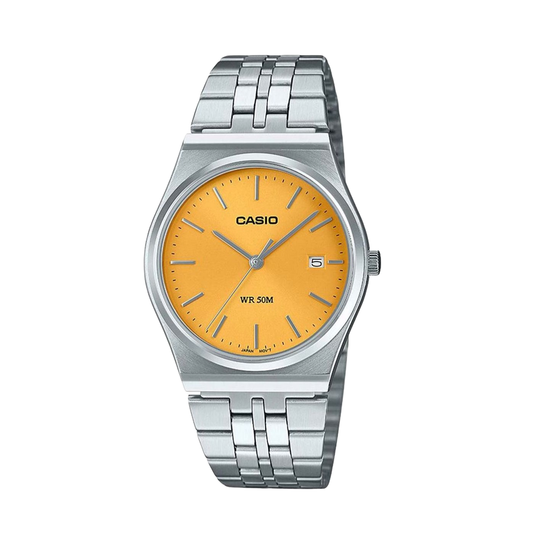 Casio MTP-B145D-9AVEF Series Analogue Quartz (35mm) Saffron Yellow Sunray Dial / Stainless Steel Bracelet Men’s & Women’s Watch