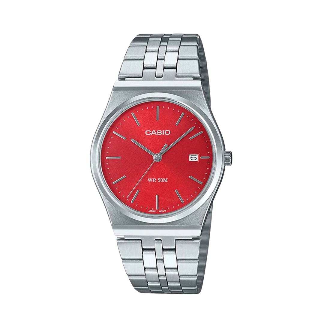 Casio MTP-B145D-4A2VEF Series Analogue Quartz (35mm) Cherry Red Sunray Dial / Stainless Steel Bracelet Men’s & Women’s Watch