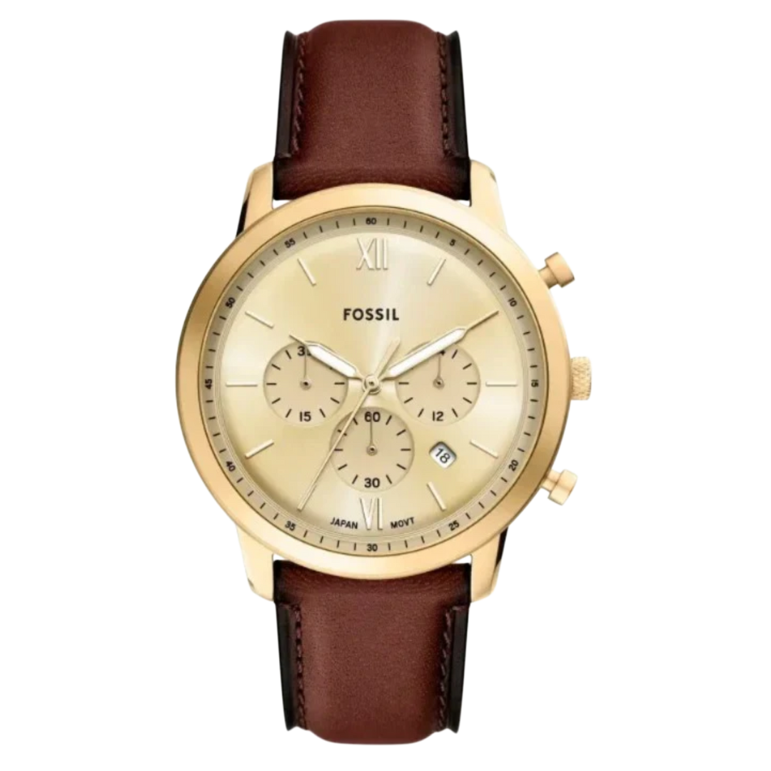 Fossil FS6113 Neutra Champagne Chronograph Dial Brown Leather Strap Men's Watch
