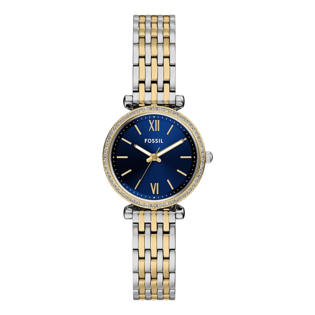 Fossil Women's Carlie (28mm) ES5438 Blue Dial / Two-Tone Stainless Steel Bracelet Women's Watch