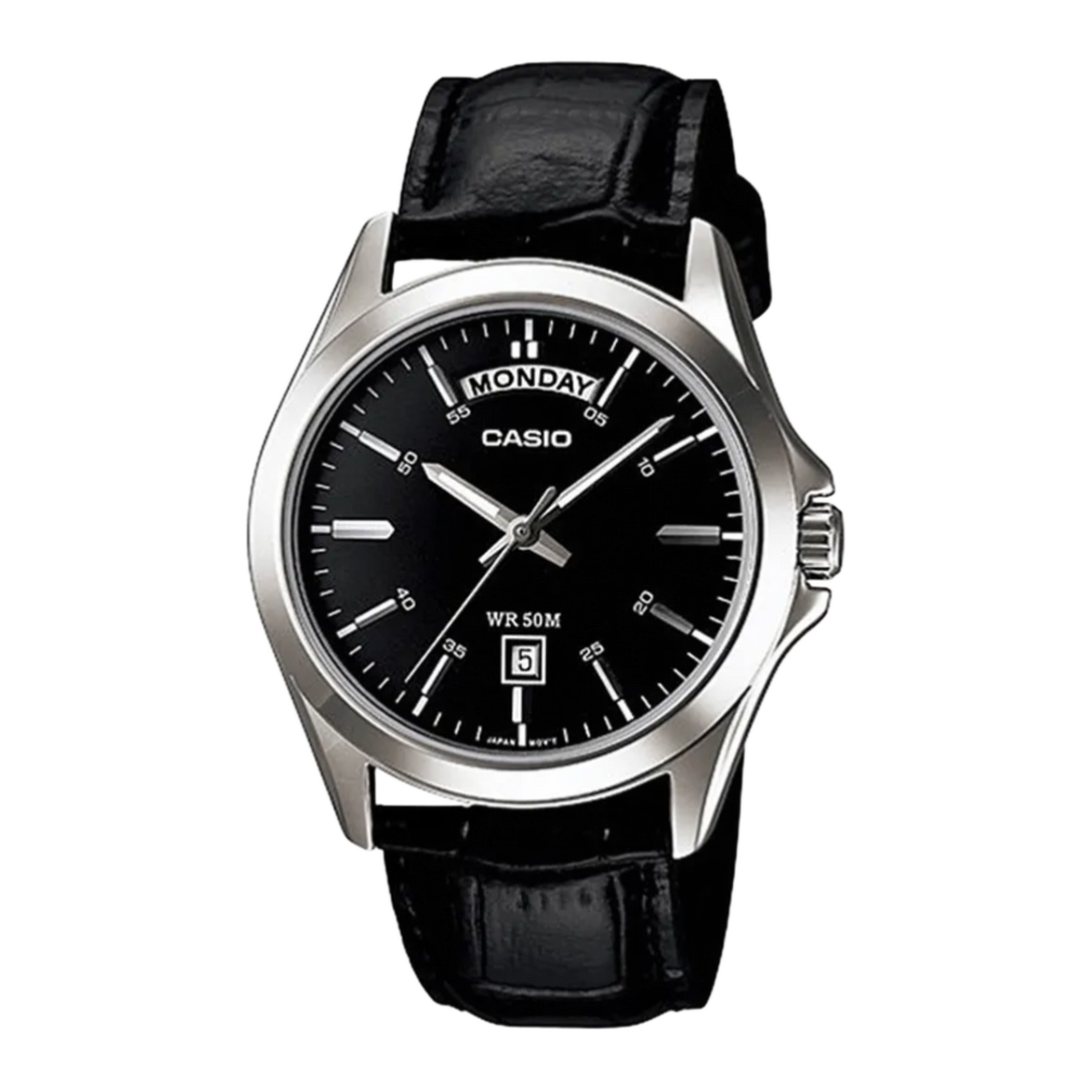 Casio Analog Black Dial (Rolex Style) MTP-1370L-1AVDF Leather Strap Men's Watch