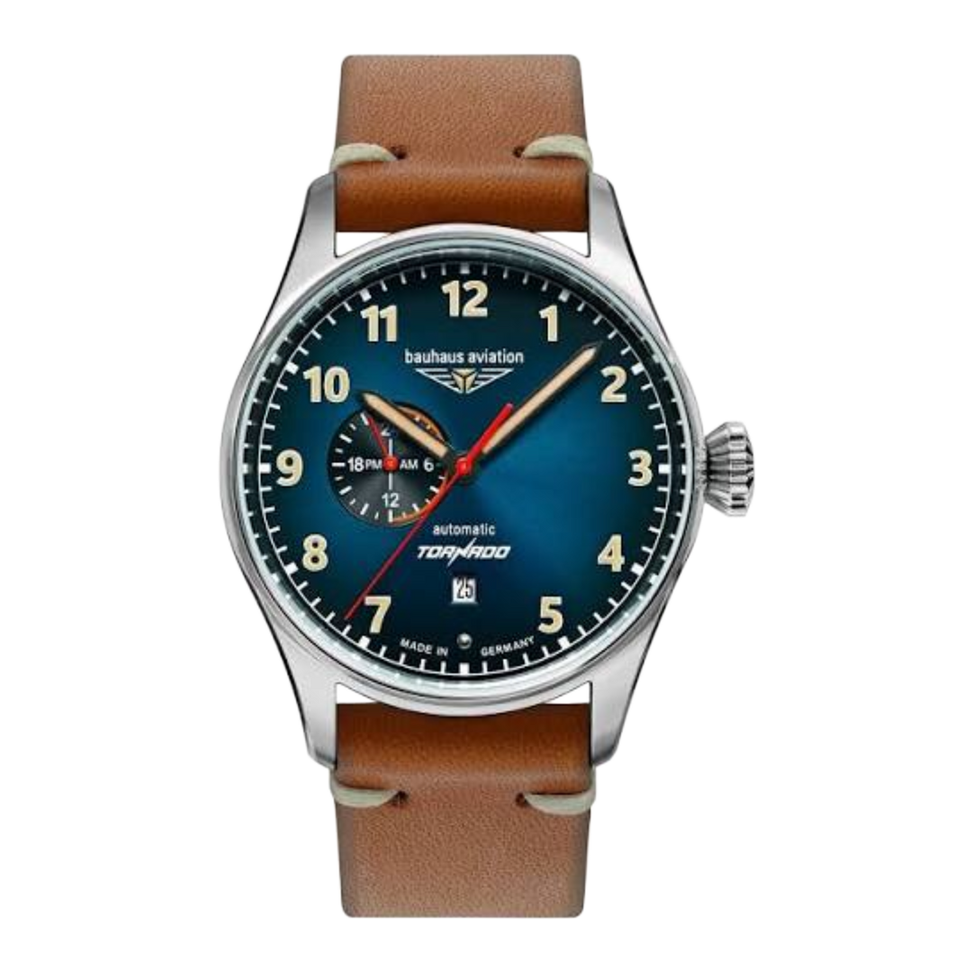 Bauhaus Aviation Tornado Automatic (42mm) Blue Dial / Brown Leather Strap 2764-3 Men's Watch