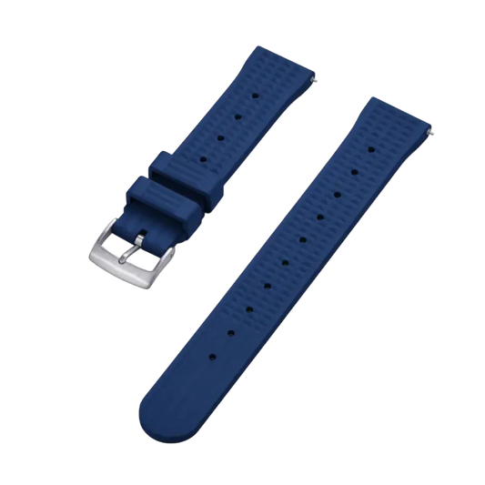 22mm Blue Premium Grade Fluoro Vulcanized Waffle Type Watch Rubber Strap Quick Release FKM Watch Band For Men’s Seiko and Other Diver’s Watch Replacement Strap