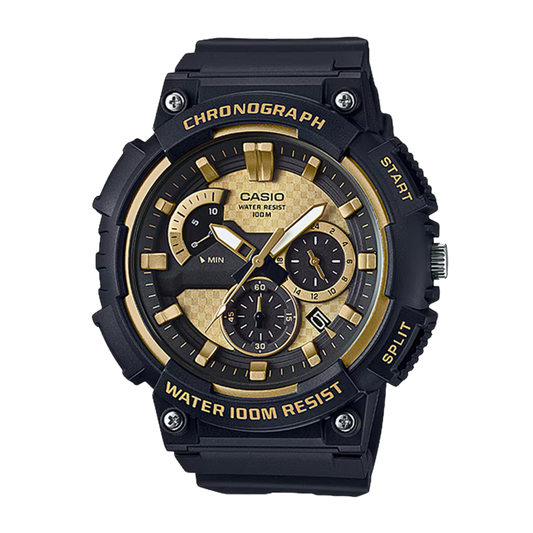 CASIO MCW-200H-9AV Retrograde Chronograph Black Gold ANALOG Men's Watch