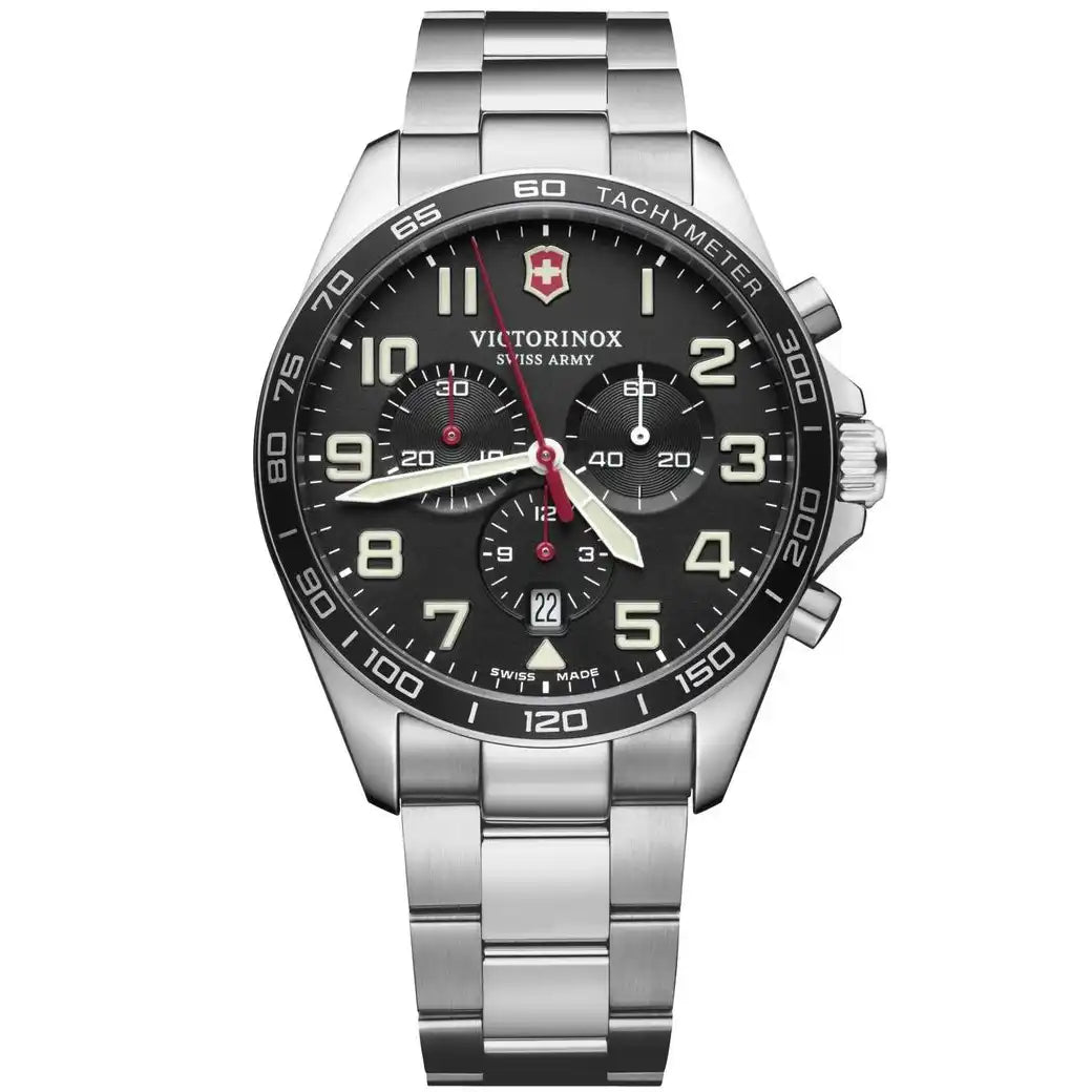 Victorinox Swiss Army 241855 Fieldforce Chronograph Stainless Steel Bracelet Black Dial Men's Watch - mzwatcheslk srilanka