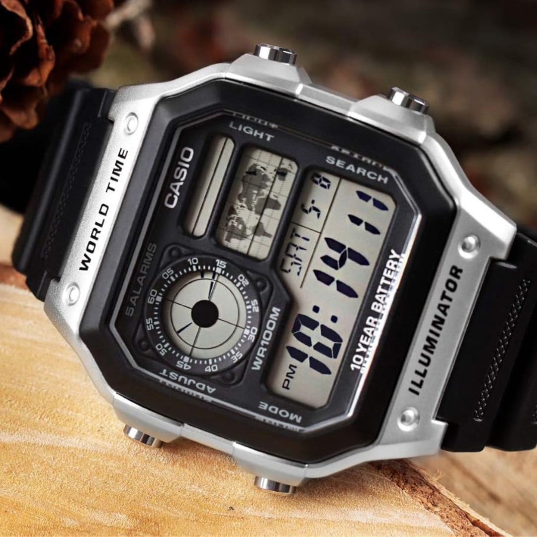 Casio ‘Royale’ AE-1200WH-1CVEF Digital Multifunction World Timer Resin Strap Men’s Watch