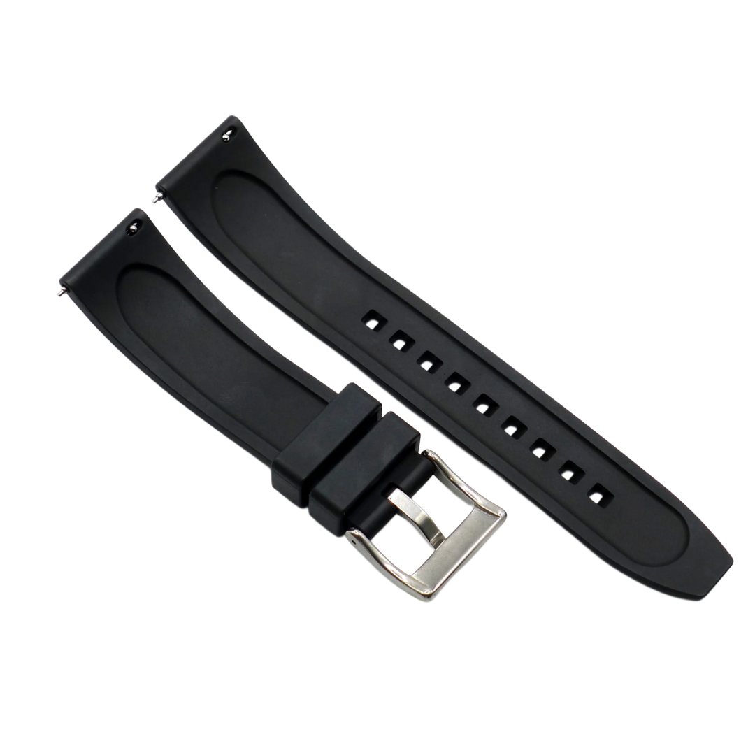 22mm Black Premium Vulcanized FKM Rubber Strap Quick Release Watchband for Seiko and other Divers