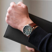 Fossil ME3265 Townsman Automatic Multi-Function Green Dial Brown Leather Strap Men's Watch