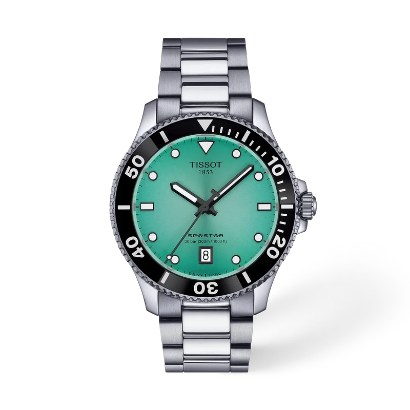 Tissot T1204101109100 Seastar 1000 Quartz (40mm) Turquoise Dial Stainless Steel Bracelet  Men's Watch