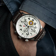 AVI-8 HAWKER HURRICANE Classic Chronograph Classic White AV-4011-01 Brown Leather Strap Men's Watch