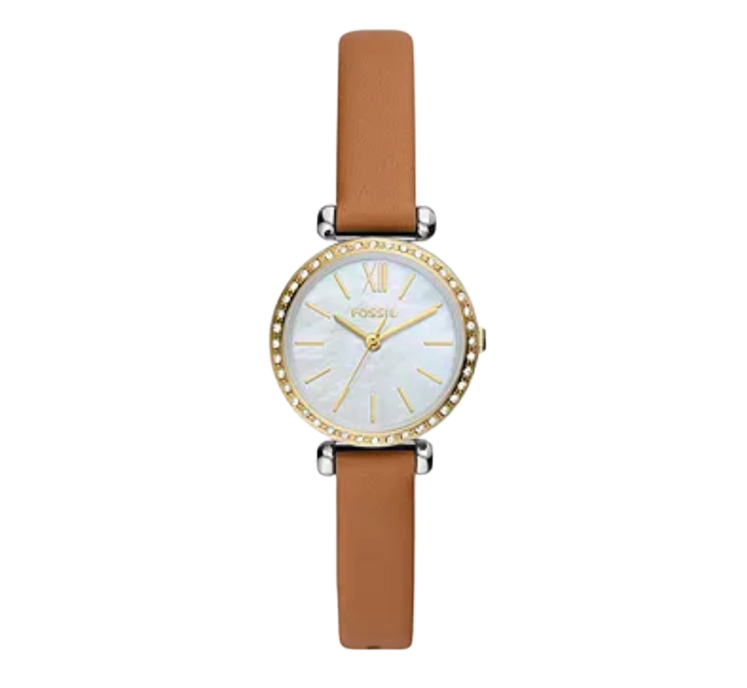 Fossil Tillie BQ3900 Mini Three-Hand Gold-Tone Leather Strap Women's Watch