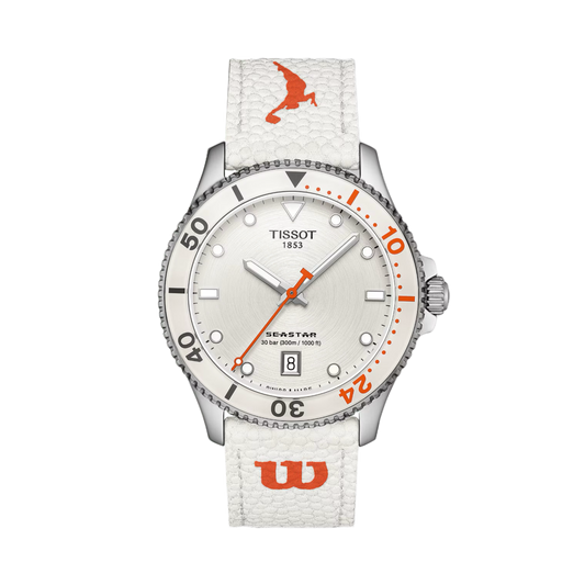 Tissot Seastar T1204101701100 Wilson WNBA Special Edition (40mm) White Dial / White & Orange Synthetic Straps Men & Women Watches