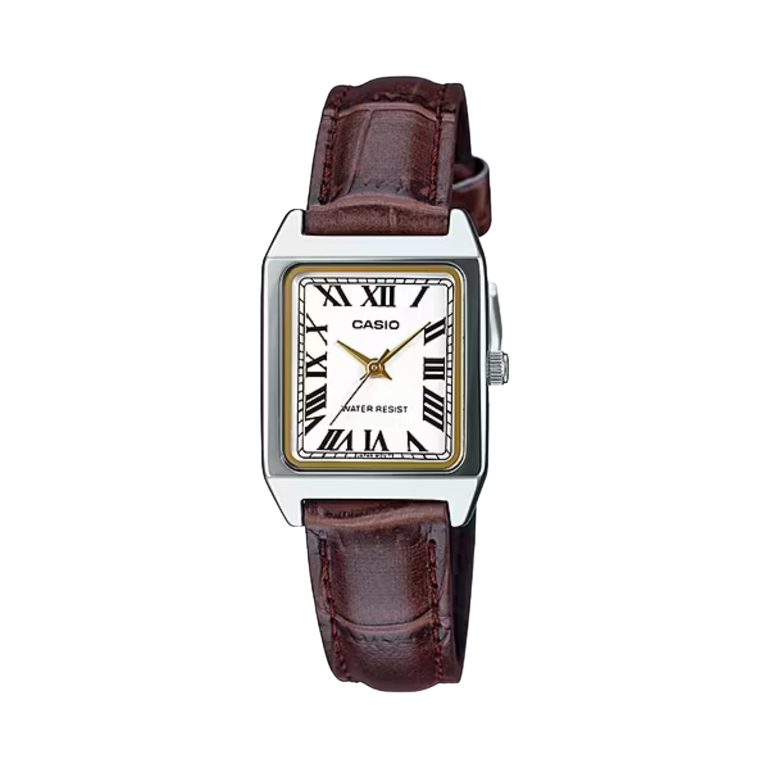 Casio LTP-V007L-7B2 Cartier Tank Style Analog Quartz Brown Leather Strap Women’s Watch