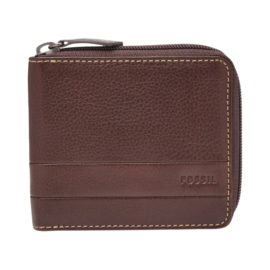 Fossil Lufkin SML1689201 Brown Zip Bifold Wallet Men’s Wallet