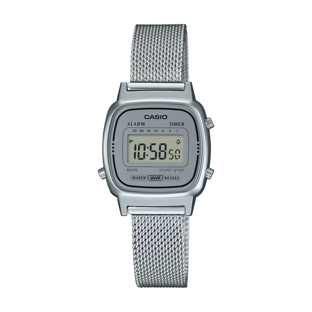 Casio LA670WEM-7DF Vintage  Digital Milanese Stainless Steel Women’s Watch
