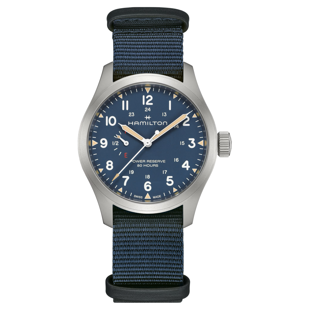 Hamilton Khaki Field H69509940 Power Reserve Mechanical (40mm) Blue Dial / Blue NATO Textile Strap Men's Watch