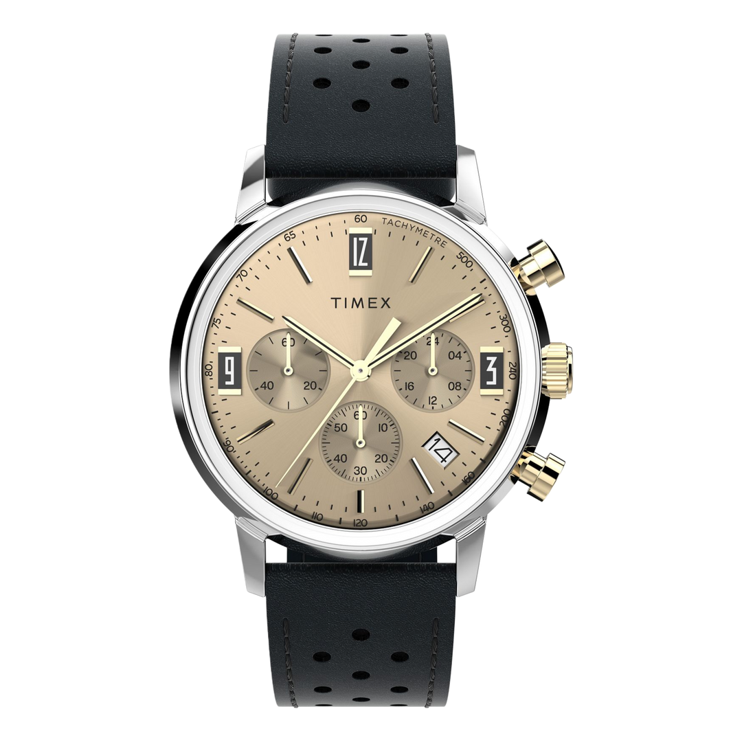 Timex Marlin TW2W10000 Quartz Chronograph (40mm) Two Tone/Copper Brown Black Leather Strap Men’s Watch
