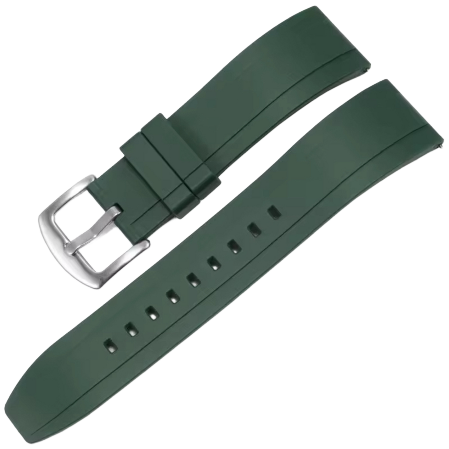 Premium Swiss Grade Vulcanized FKM (Flex) 22mm Dark Green Rubber Strap Quick Release Watchband for Seiko and other Divers
