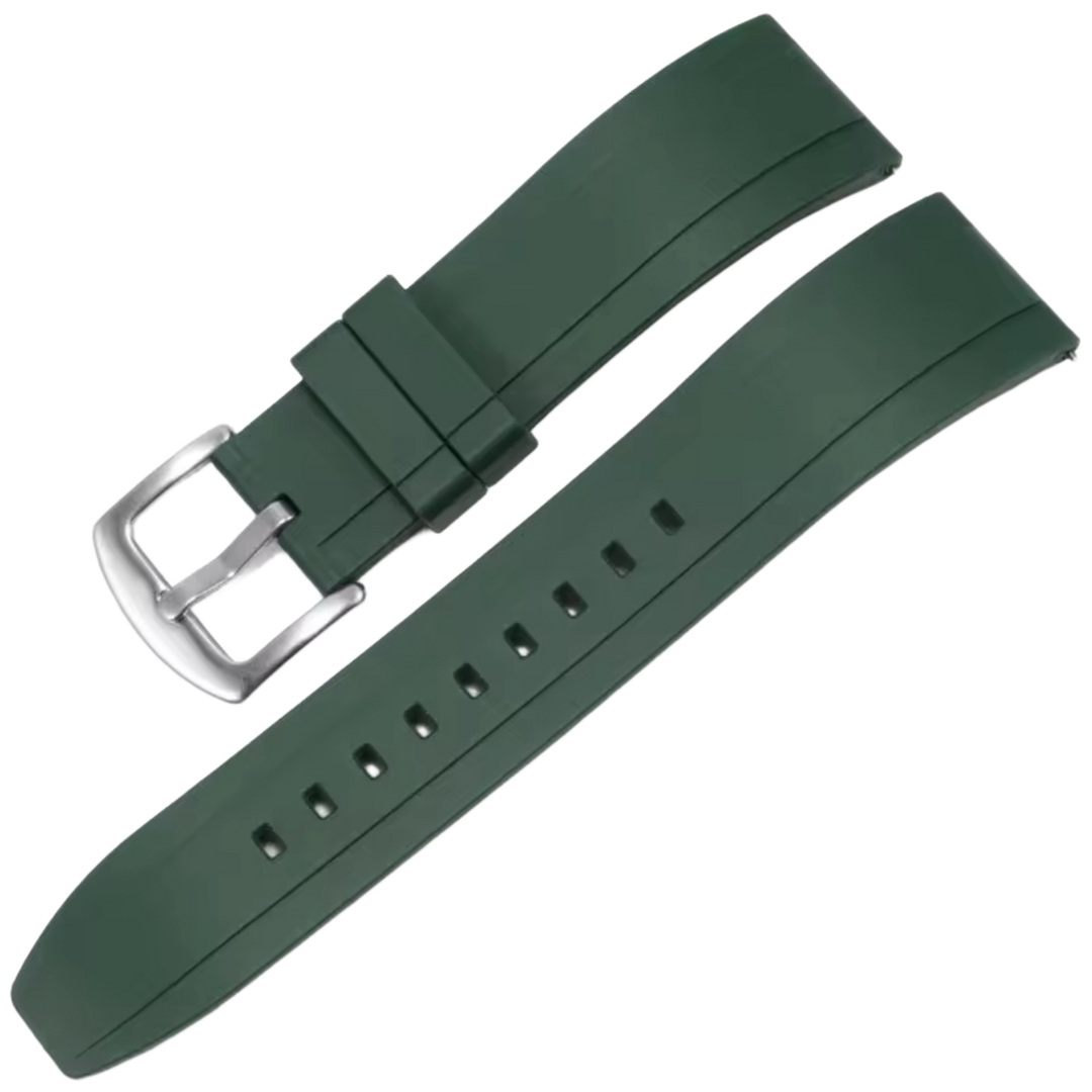 22mm Dark Green 
Premium Swiss Grade Vulcanized FKM (Flex) Rubber Strap Quick Release Watchband for Seiko and other Divers