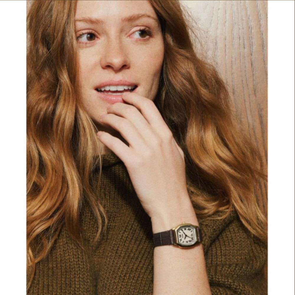 Fossil ES426 Harlow (27mm) Cream Dial / Gold-Tone Dark Brown Leather Strap Women's Watch