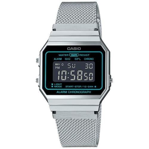 Casio A700WEMS-1BEF Vintage Retro Alarm Chronograph Stainless Steel Bracelet Men & Women Watches