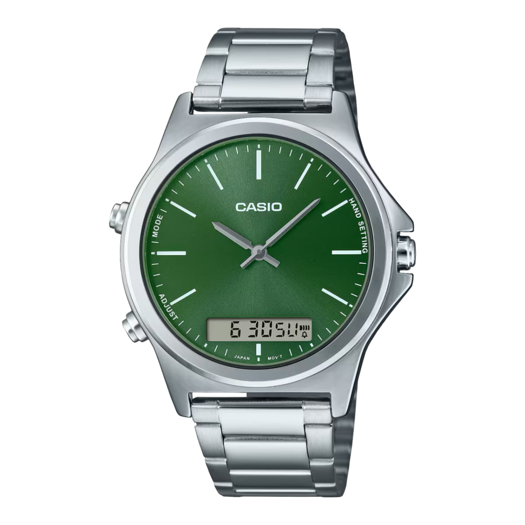 Casio Standard Dual Time Analogue MTP-VC01D-3EUDF Quartz Green Dial Men’s Watch