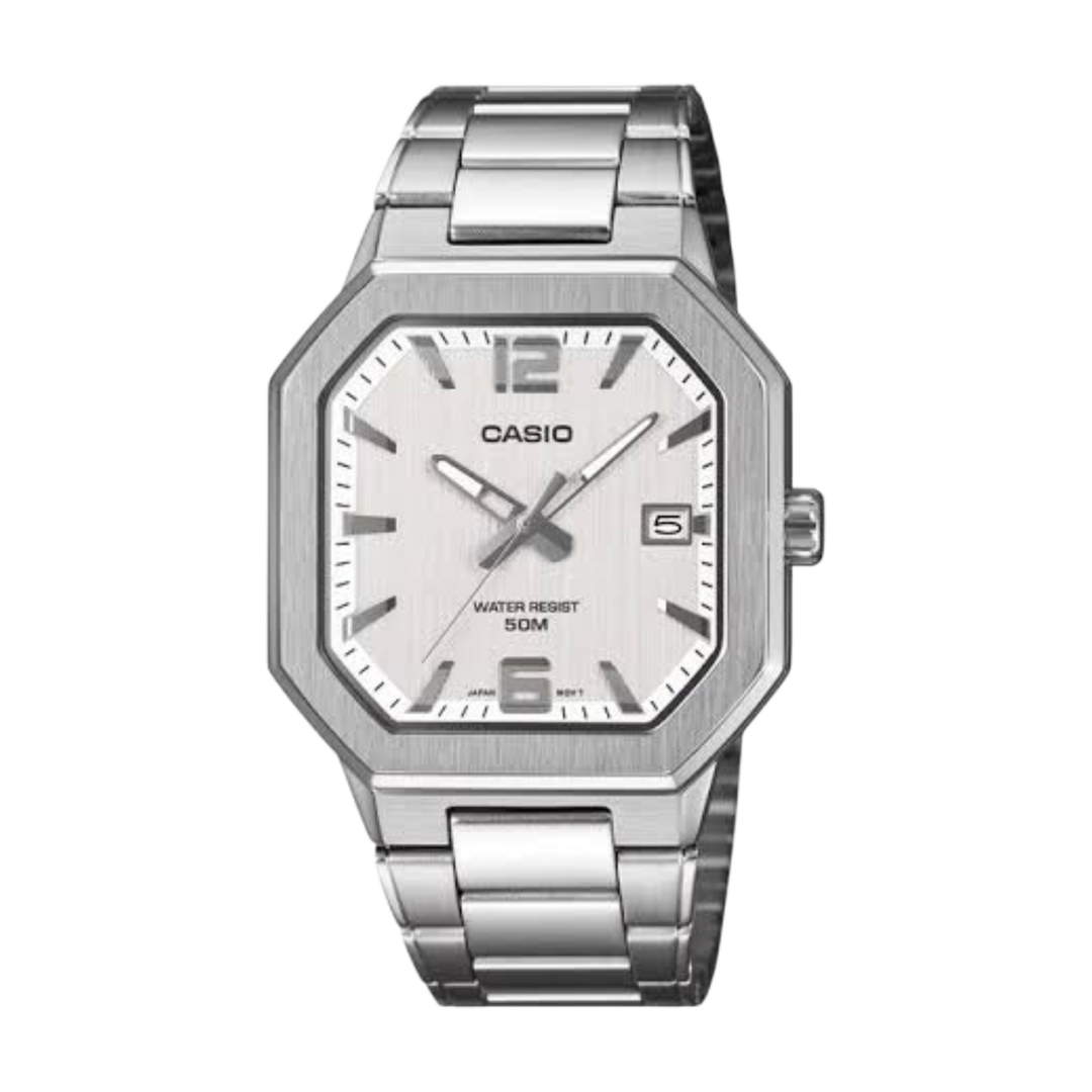 Casio Standard MTP-B195D-7AV Analogue Quartz White Dial Polished Steel Strap Men’s Watch