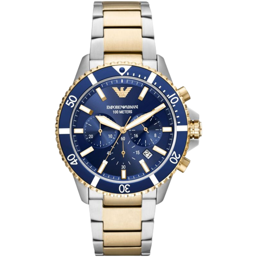 Emporio Armani  AR11362 Blue Chronograph Dial Two Tone Stainless Steel Bracelet Men's Watch