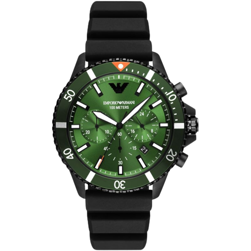 Emporio Armani AR11463 Green Dial Black Silicone Strap Men's Watch
