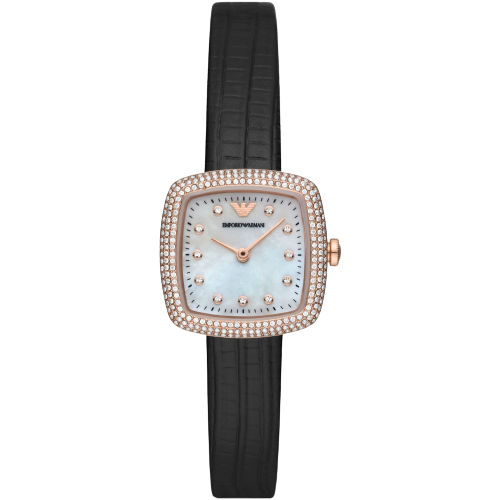 Emporio Armani AR11495 Square Crystal Set Mother of pearl Dial Leather Strap Women's Watch