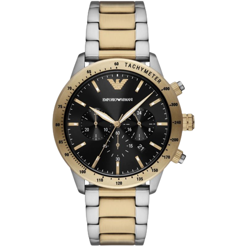 Emporio Armani AR11521 Black Chronograph Dial Two Tone Stainless Steel Bracelet Men's Watch