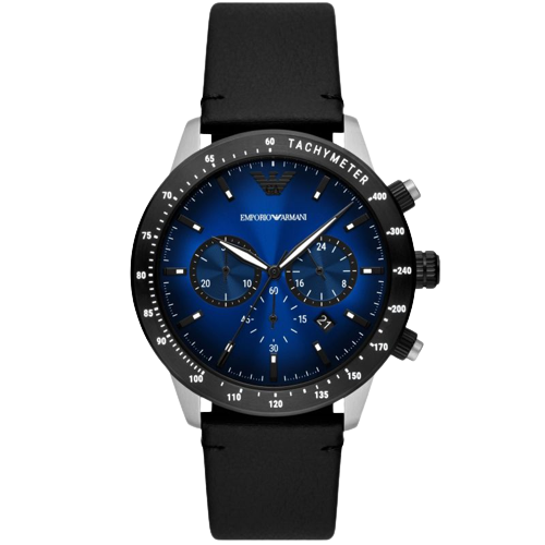 Emporio Armani  AR11522 Blue Chronograph Dial Black Leather Strap Men's Watch