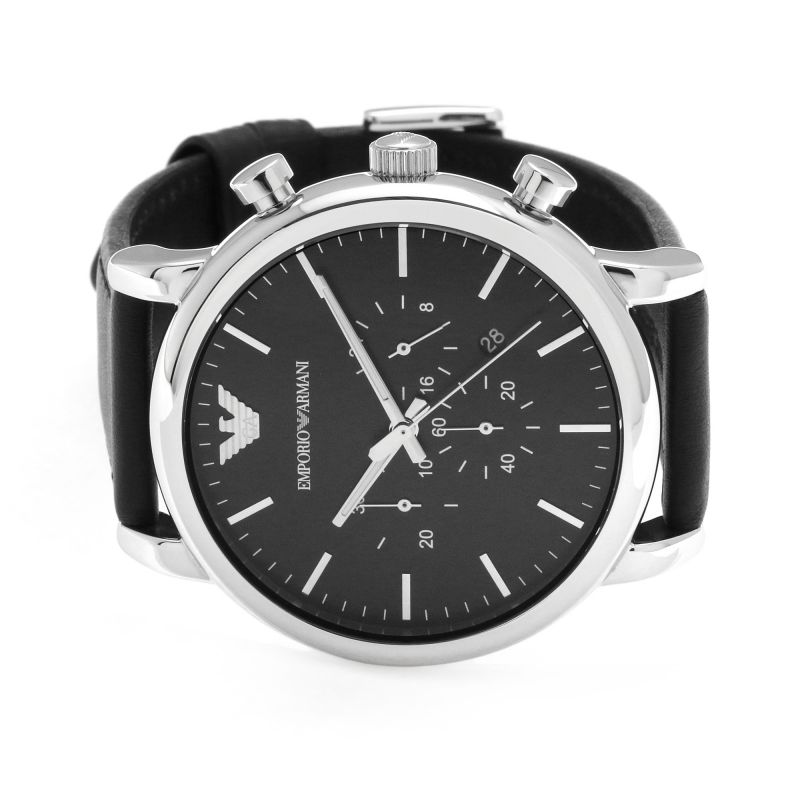 Emporio Armani AR1828 Black Chronograph Dial Black Leather Strap Men's Watch