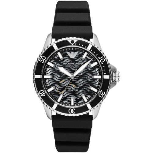 Emporio Armani AR60062 Automatic Cut Out Dial Black Silicone Strap Men's Watch