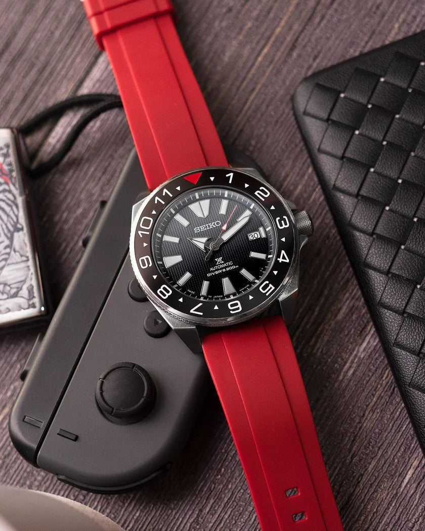 22mm Red Premium Swiss Grade Vulcanized FKM (Flex) Rubber Strap Quick Release Watchband for Seiko and other Divers