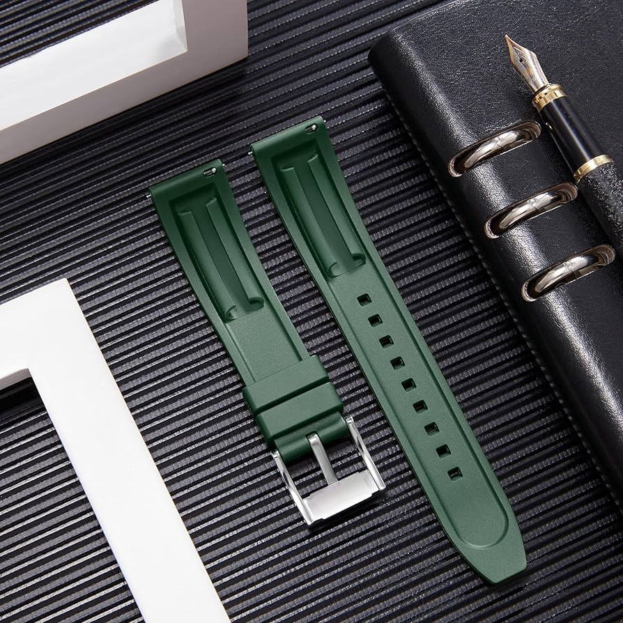 22mm Dark Green 
Premium Swiss Grade Vulcanized FKM (Flex) Rubber Strap Quick Release Watchband for Seiko and other Divers