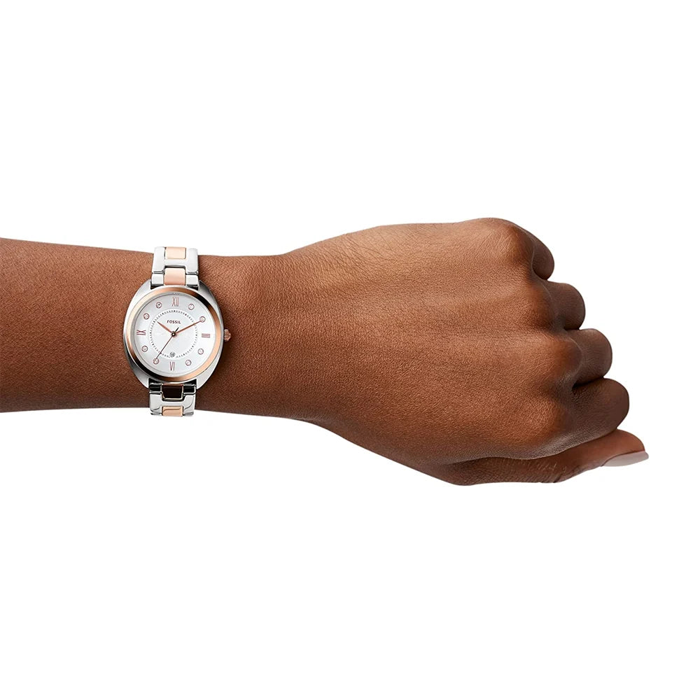 Fossil  ES5072 Gabby White Dial Two Tone Stainless Steel Quartz Women's Watch