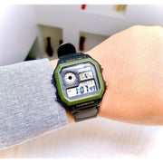 Casio Royale AE-1200WHB-1BVDF World Time Alarm Digital Black Canvas Strap Mens Watch