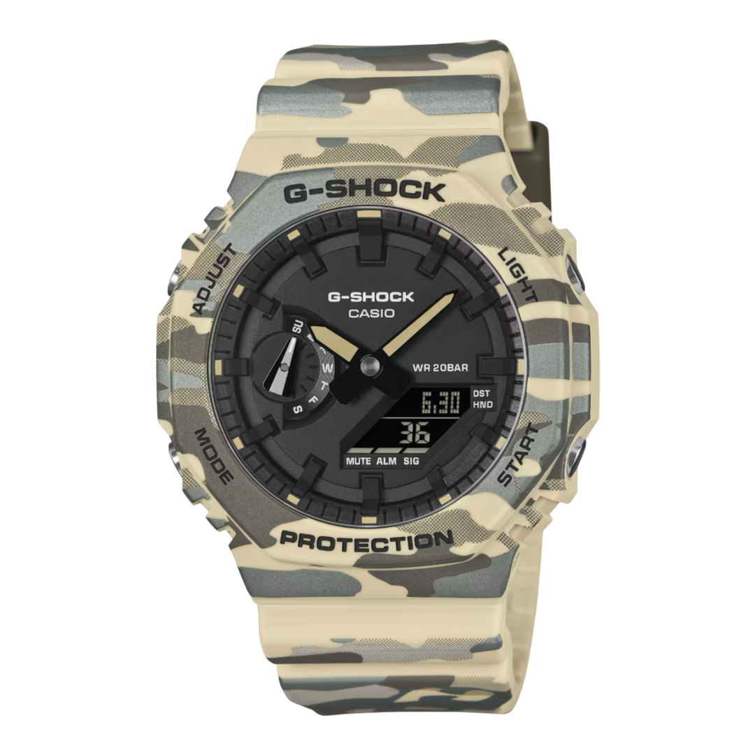 Casio G-Shock 2100 Series GA-2100CM-5AER Original Camouflage (45.4mm) Black Dial / Green Camo Resin Band Men's Watch